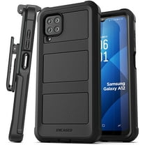 Encased Falcon Designed for Samsung Galaxy A12 Belt Clip Case, Full Body Protective Phone Case with Holster (Black)