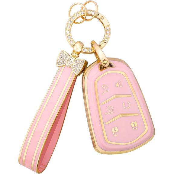 Key Fob Cover for Cadillac 2015 2016 2017 2018 2019 2020 Pink Gold Accessories 6 Buttons Car Keys Case Shell Bling Keychain Full Covers Protector,1,For Cadilac 6 Buttons-B