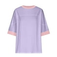 thumbnail image 6 of Njoeus Workout Tops for Women Womens Tops Dressy Casual Women Oversized Color Block Short Sleeve T Shirt Crewneck Patchwork Split Hem Shirt Casual Loose Summer Tee Top Hawaiian Shirts for Women On Cle, 6 of 9