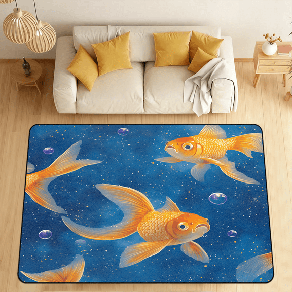 CURLYOOT Goldfishes Area Rugs for Living Room Bedroom, 4' 10" x 6' 8" Washable Rug, Blue Ocean Floor Carpet with Non Slip Backing for Dining Room Indoor
