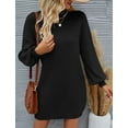 thumbnail image 3 of YOGAFOX Women's Fall Oversized Turtleneck Lantern Sleeve Casual Knit Mini Dress Black XL, 3 of 5