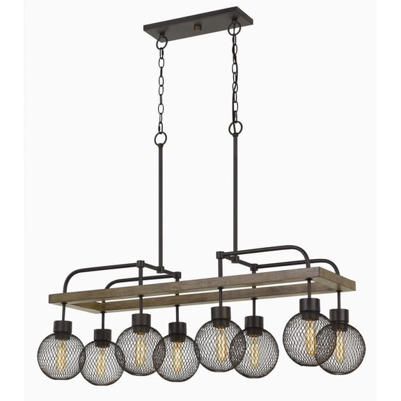 Cal Lighting Forio 8-Light Metal Chandelier with Mesh Shade in Pine/Iron Black