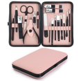 thumbnail image 1 of 18 piezas de herramientas de pedicura, alicates para cutículas, recortador afilado con mango de diseño antideslizante, cortaúñas para mujer, estuche de cuero PU rosa, kit de pedicura, 1 of 5