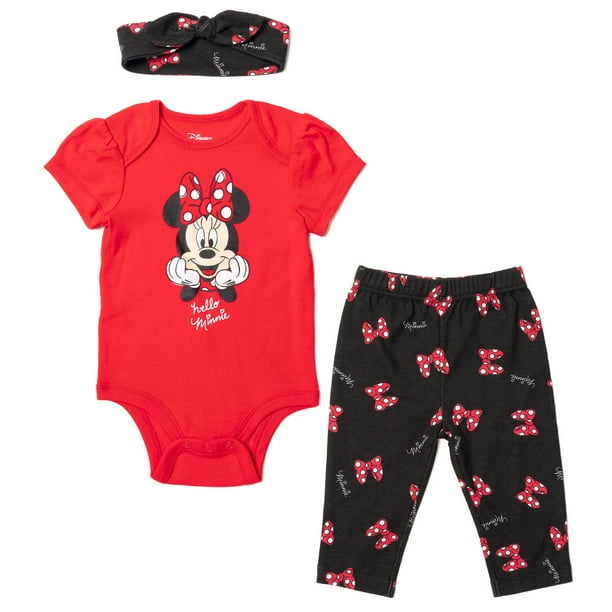 Disney Minnie Mouse Baby Girls Bodysuit Pants and Headband 3 Piece ...