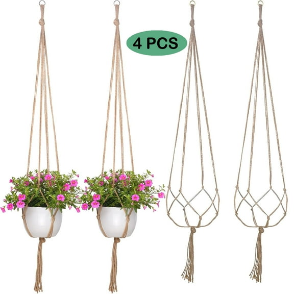 4pcs Macrame Plant Hangers, Hanging Planters for Indoor Plants Hanger,Hanging Planter Basket Decorative Flower Pot Holders for Succulents Cacti Herbs, Boho Home Decor