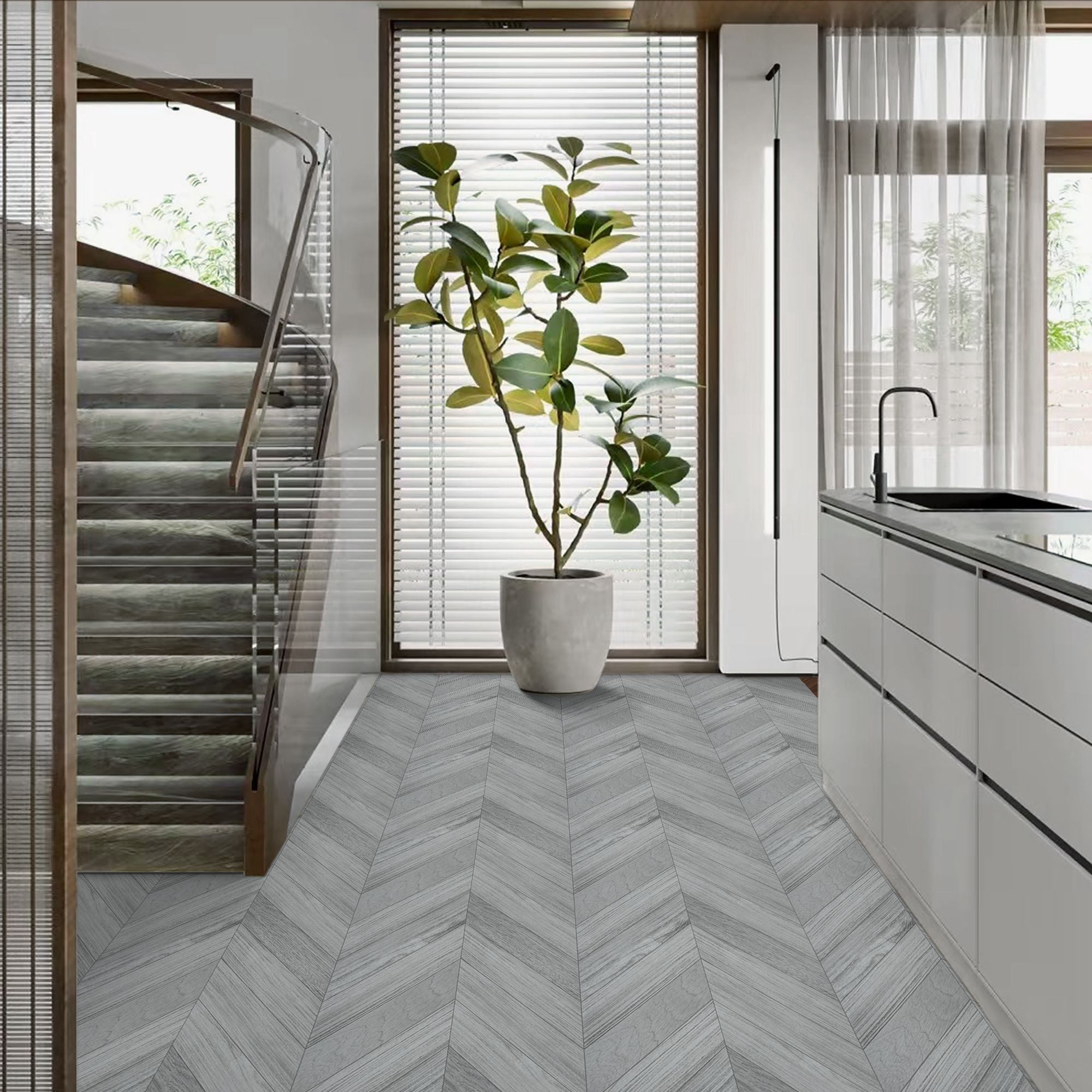 Lxcreat Vinyl Flooring Gray Peel and Stick Roll Thicken 196-in x 23.6-in Thicken Self Adhesive Vinyl Floor Tiles Wood Flooring