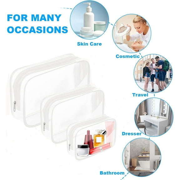 3 Pack Clear Toiletry Bag,TSA Approved Toiletry Bag, Travel Bags for Toiletries, Portable Makeup Cosmetic Bag Organizer for Women Men Wash & Makeup Bags (White,3 Size)