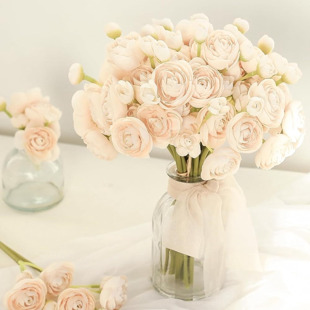 18 Pcs Artificial Ranunculus Flowers,Faux Silk Ranunculus,Bulk Fake Vase Filler Flowers,DIY Cream Peonies Bouquets,for Home Decor,Wedding,Table Centerpiece and Bridal Shower (Cream)