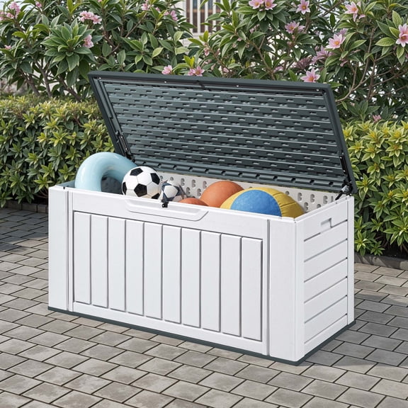 Uforic 160 Gallon Large Deck Box, Waterproof Lockable Outdoor Storage Box for Patio Furniture, Garden Tools, Light Gray