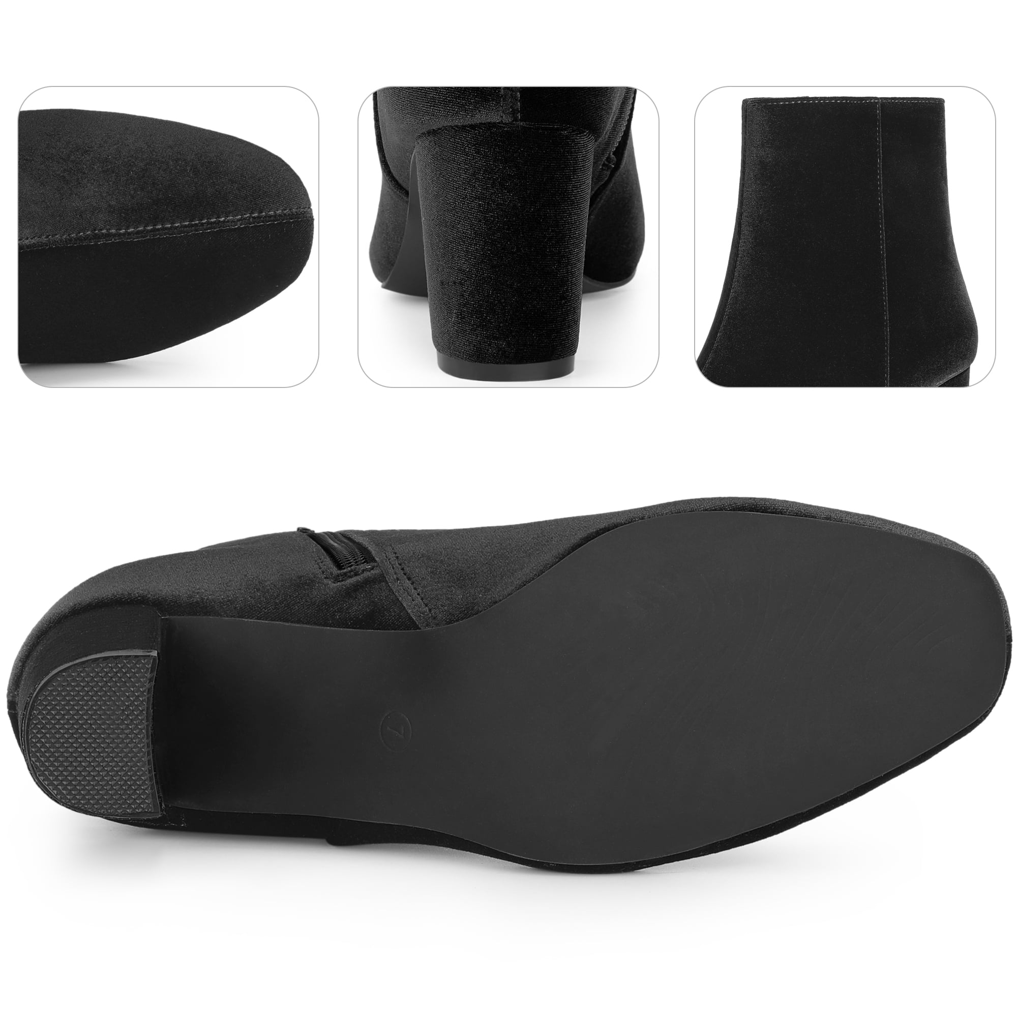 DARING DIVA Stylish Faux Velvet Round Toe Chunky Heels Ankle Boots Black 9