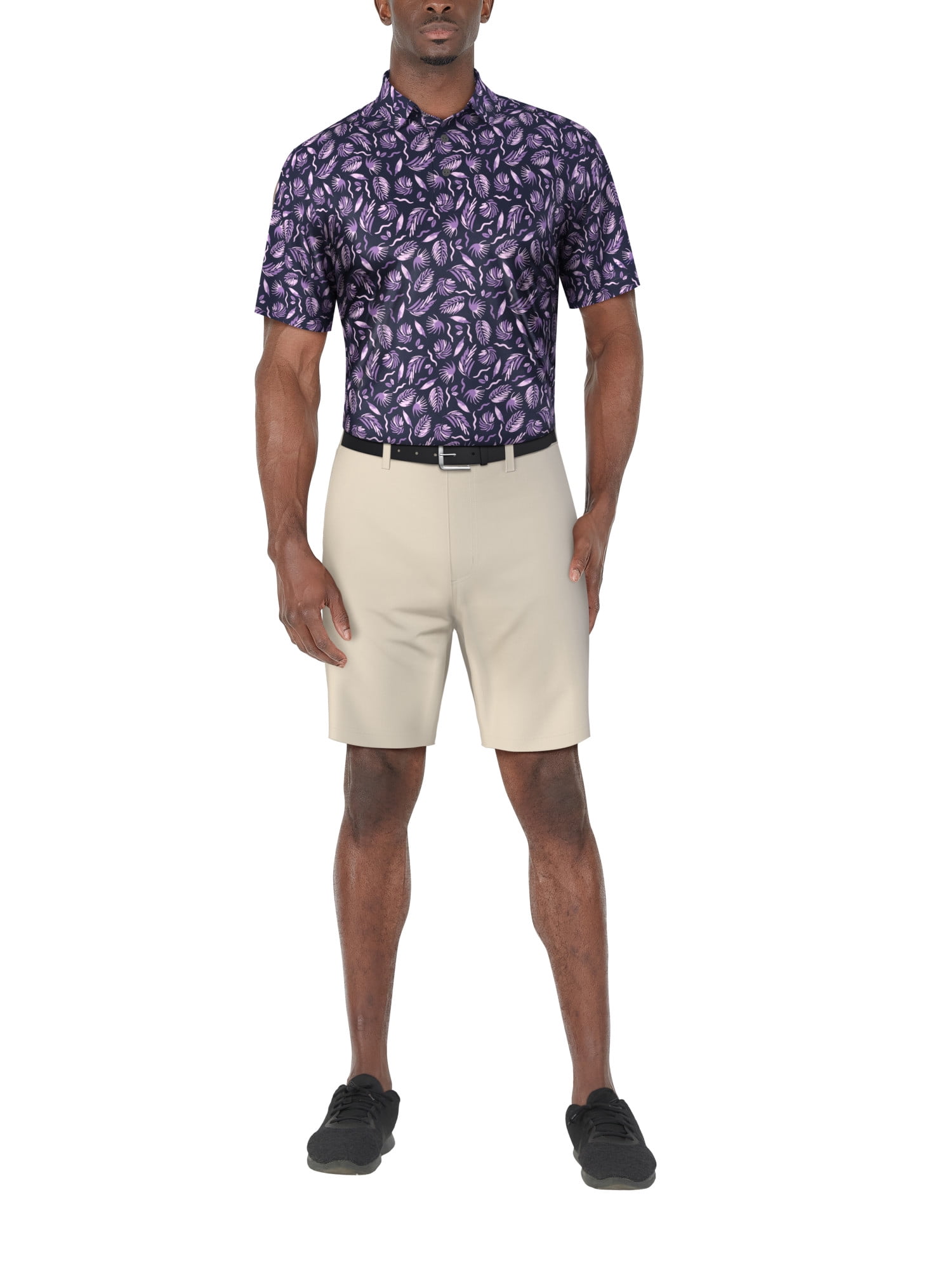 Ben Hogan Men's and Big Men’s Painted Foliage Print Short Sleeve Golf Polo Shirt, up to Size 5XL