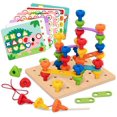 thumbnail image 1 of TOOKYLAND Peg Board Stacking Toy - 53pcs - Colour and Shape Matching Game with Lacing Beads, Learning Sensory Pegboard Set for Kids 3 Years Old +, 1 of 9