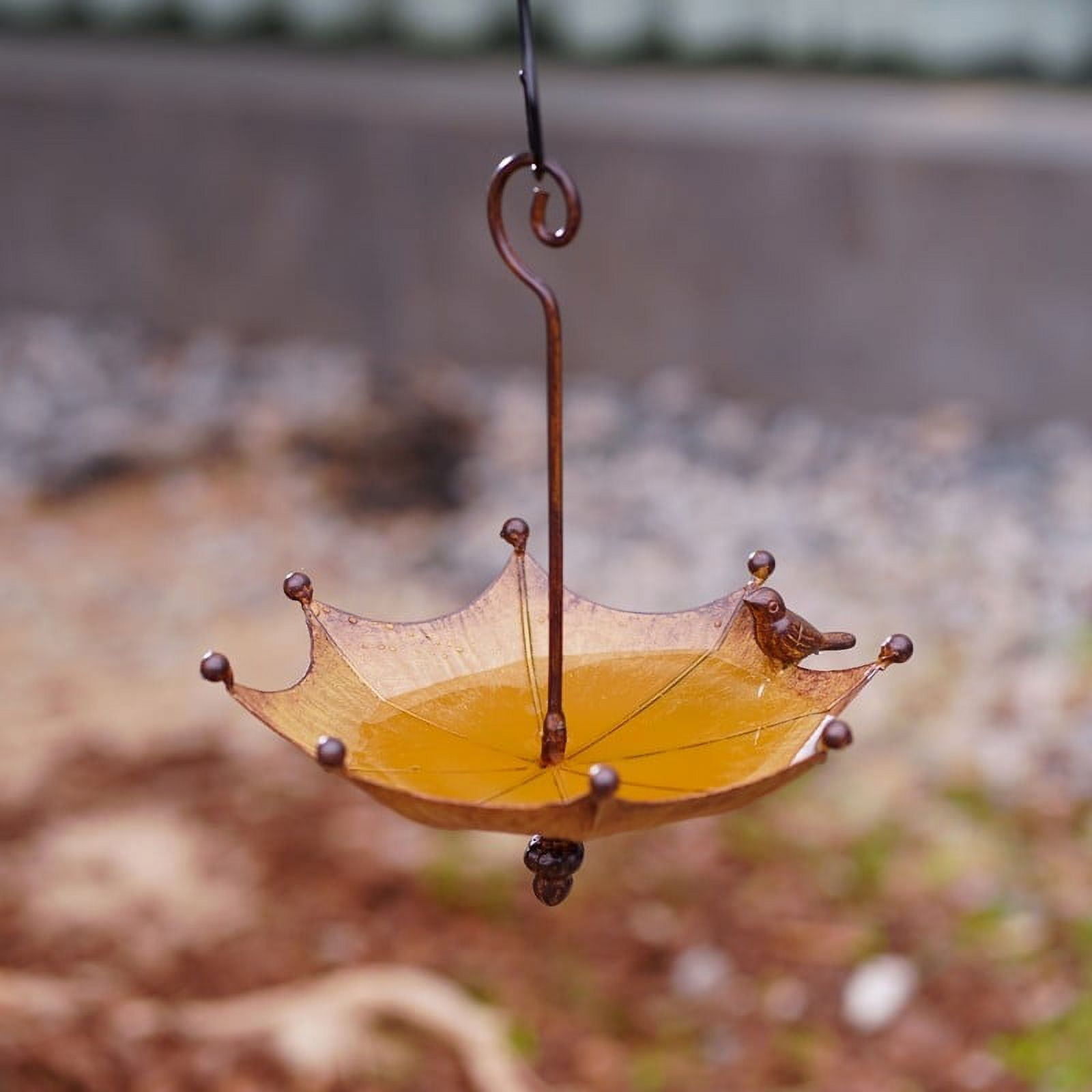 JilgTeok 2 Packs Umbrella Shaped Metal Bird Feeder for Garden Outdoor Decoration Attracts Hummingbirds and Wild Birds Rust Proof Iron Hanging Bird Trough