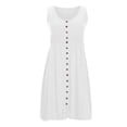 thumbnail image 4 of Fesfesfes Spring Dresses for Women Low Cut Boat Neck Buttons Dress Casual Solid Color Waist Tighten Vest Dress Sleeveless Tank Dress, 4 of 5