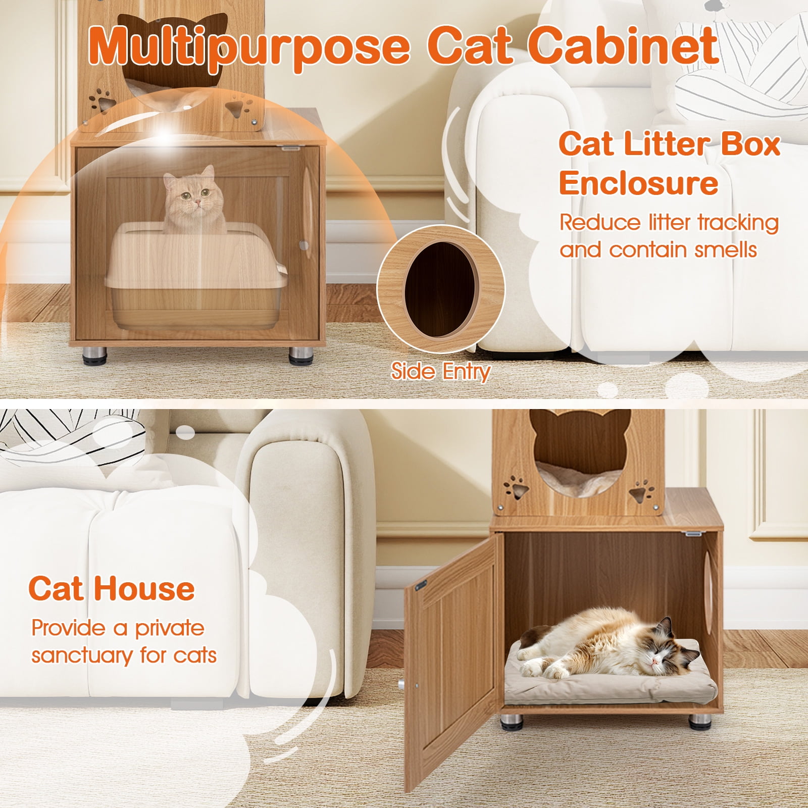 Gymax Floor to Ceiling Cat Tree for Indoor Cats 101''-108.5'' Height Adjustable Tall Cat Tower