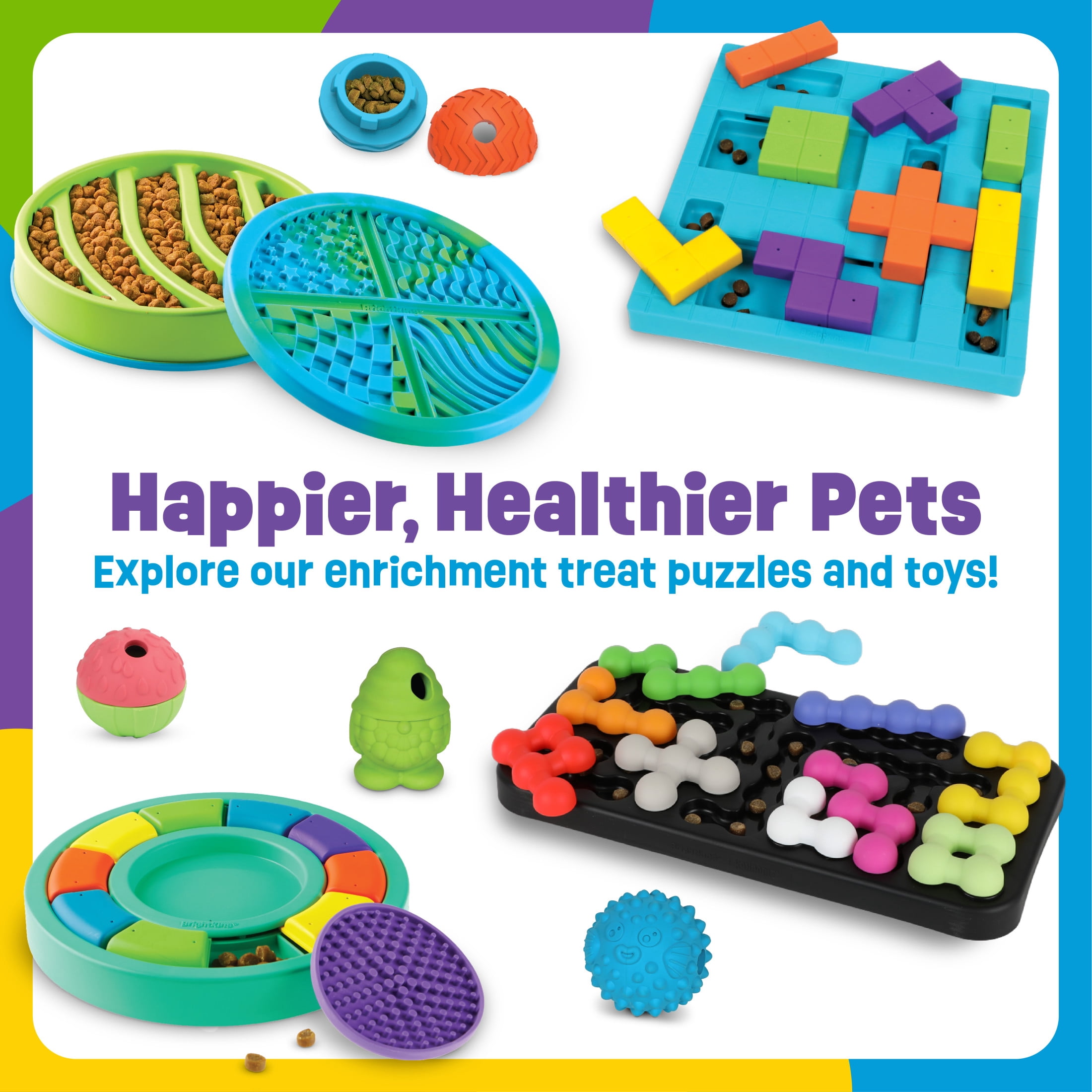 Brightkins  Spin & Seek Hexagon Treat Puzzle, Enrichment Slow Feeder Bowls, Interactive Dog Toys