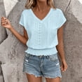 thumbnail image 2 of AnuYalue Eyelet Tops for Women Summer V Neck Short Sleeve Shirts Fashion Smocked Waist Crop Tops Casual Plain T Shirts, 2 of 6