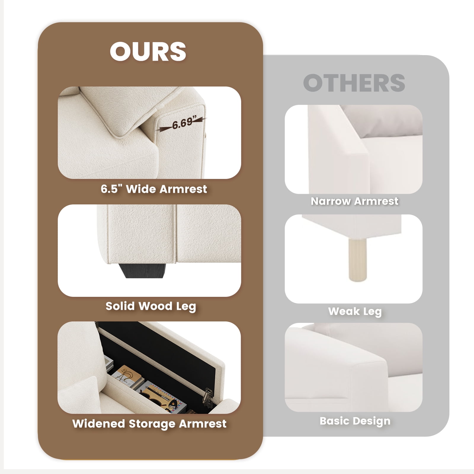EOP 76" Loveseat Sofa, Comfy Modern 2-Seats Sofa with Pillow Armrest, USB/Type-C Port, Side Storage, Removable Cover, Deep Seat Couch, Small Couches for Small Space and Living Room, Beige