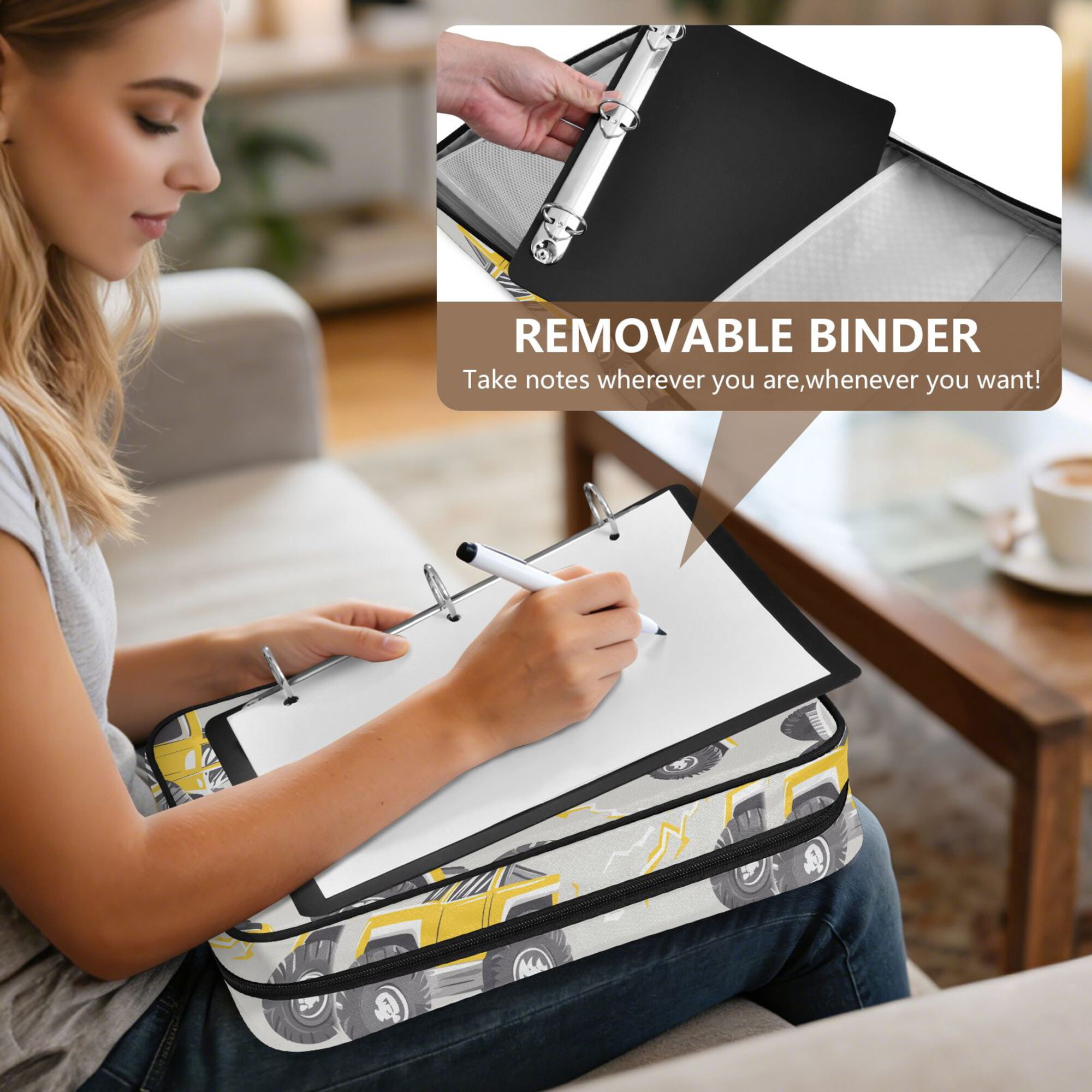 FORMRS Accordion File Folder A4 Size 7-Pocket Expanding Document Organizer Bag with 3 Ring Binder, Trucks Pattern