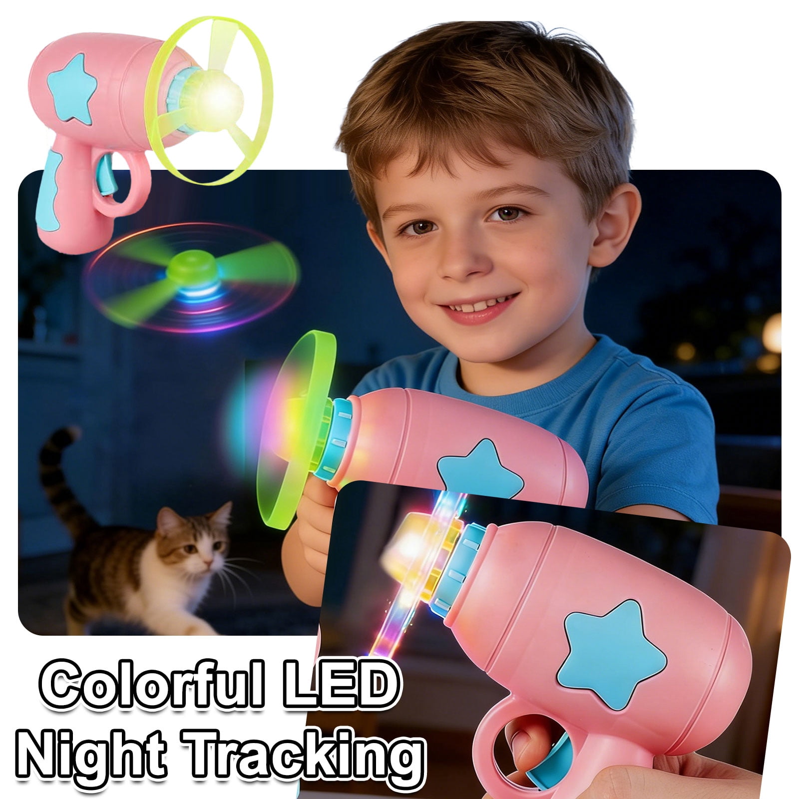 Bamboo Dragonfly Catapult Launcher, Interactive Cat Toy & Outdoor Flying Saucer Blaster, Glowing LED Dragonfly Catapult for Pet Exercise & Night Play, Fun Gift for Hobbyists & Pet Lovers(Blue)