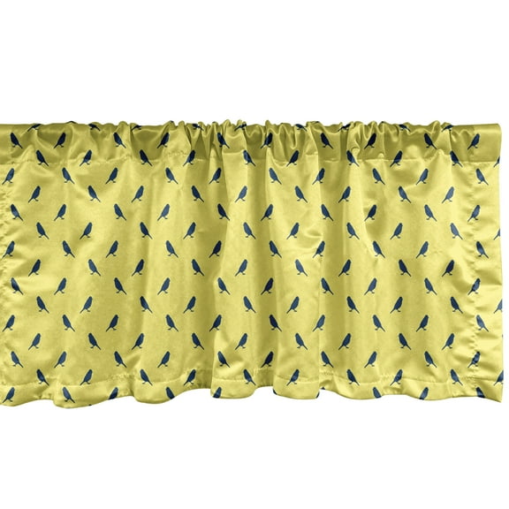 Ambesonne Yellow Bird Window Valance, Bicolour Silhouette Pattern of Titmouse in Minimalistic Style, Curtain Valance for Kitchen Bedroom Decor with Rod Pocket, 54" X 18", Pastel Yellow Night Blue