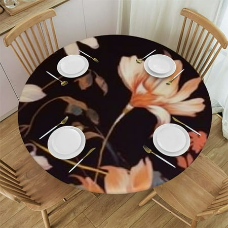 

Autua Flowers Leaves Painting Round Tablecloth 100% Polyester Stain-Resistant for Indoor Outdoor Restaurants Weddings Parties 38 -42