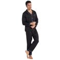thumbnail image 3 of LANBAOSI Mens Satin Pajamas Set Long Sleeve Button Down 2-Piece Sleepwear, Black L, 3 of 8