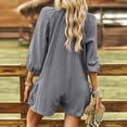 thumbnail image 4 of Summer Jumpsuits for Women Casual Cotton V Neck Short Sleeve Button-Down Loose Fit Rompers with Pockets Gray XL, 4 of 9