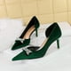 thumbnail image 3 of Nuevos zapatos de tacón alto para mujer, superficie de gamuza gruesa, boca baja, para mujer, punta hueca, hebilla de diamante de agua, bombas clásicas, 3 of 5