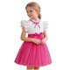 thumbnail image 5 of Vestido de manga corta con cuello redondo para niña, moderno, de color liso, con mangas voladoras, lazo y malla con cinturón., 5 of 5