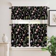 thumbnail image 2 of 3 Piece Kitchen Curtains and Valances Set Pink Spring Floral Cafe Curtains 36 Inch Length Flowers Botanical Elegant Pastoral Black Valance & Tier Curtain for Living Room Bedroom 54"x18"+27"x36"*2, 2 of 6