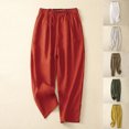 thumbnail image 7 of Lovskoo 2024 Women's Cotton Linen Summer Palazzo Pants Solid Color Elastic High Waisted Cropped Pants Casual Slim Trousers White-L, 7 of 7