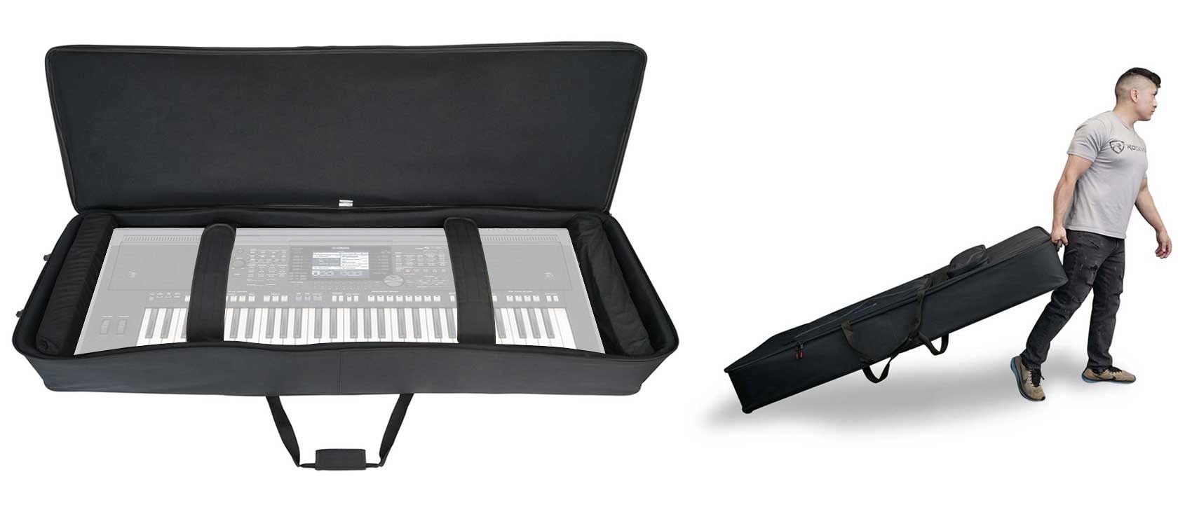 Rockville 61 Key Keyboard Case w/Wheels+Trolley Handle For Yamaha PSR-S775