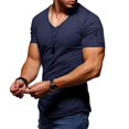 thumbnail image 2 of Men's T-shirt V-neck Solid Large Casual Zipper Short Sleeve T-shirt 2XL, 2 of 5
