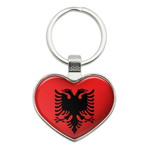Albania Albanian National Country Flag Heart Love Metal Keychain Key Chain Ring