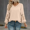 thumbnail image 2 of VISALY Pullover Sweaters Casual Sweater Plus Size Pullover Linen Top Fashion Solid Color Lace Puff Long Sleeve V Neck Loose Blouses Tunic Top Loose Sweaters Dressy Jackets Female No Hoodies Beige Xxl, 2 of 4