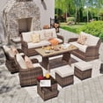 thumbnail image 2 of MEISSALIVVE 8 Pieces Patio Furniture Set with Dining Table, Outdoor Wicker Conversation Set with 3-Seat & 2-Seat Sofas, Wicker Armrest Swivel Chairs, 2 Ottomans, Beige, 2 of 10