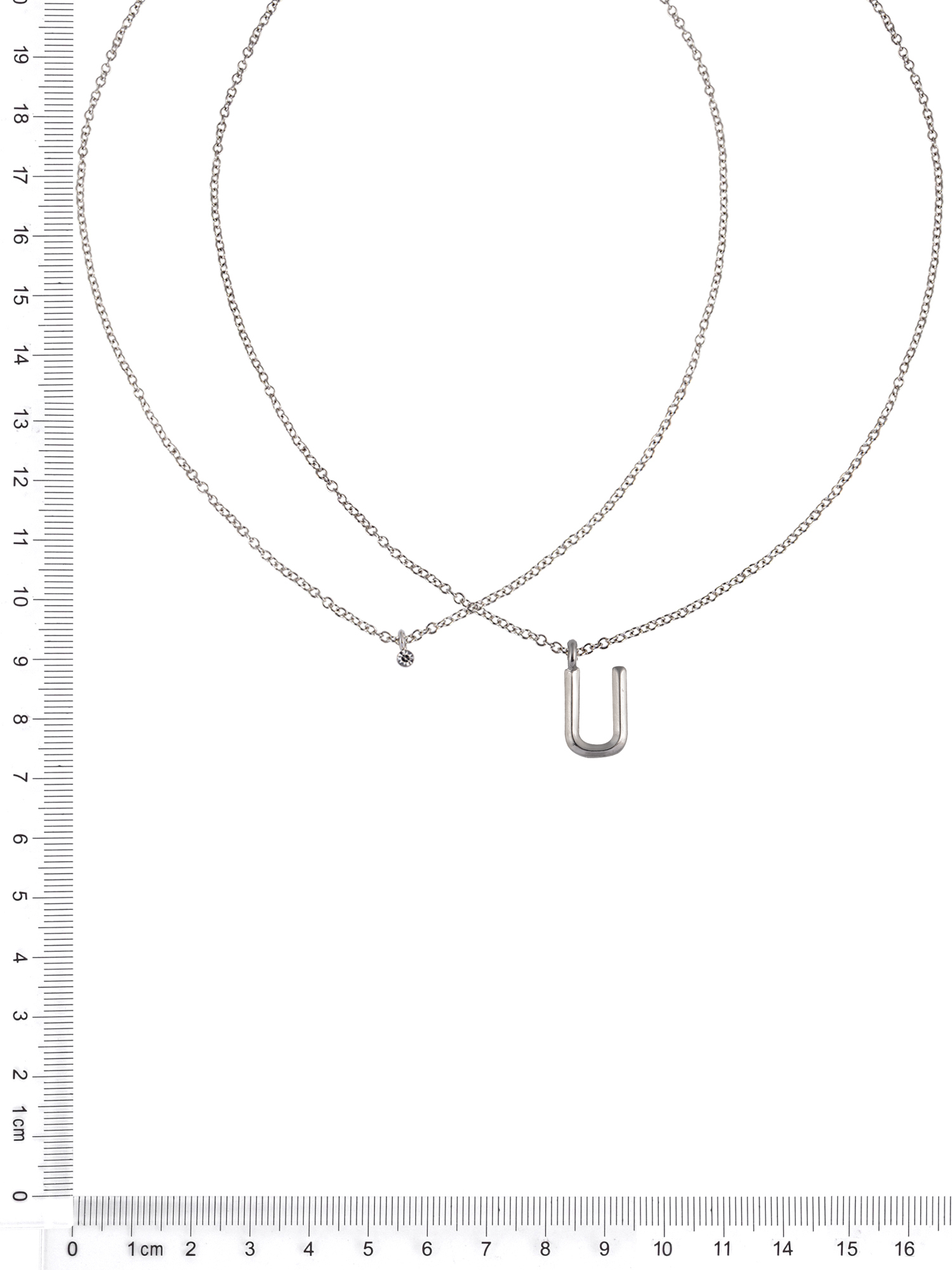 Time and Tru Silvertone Rolo Chain 2 Row Initial "U" Pendant Necklace