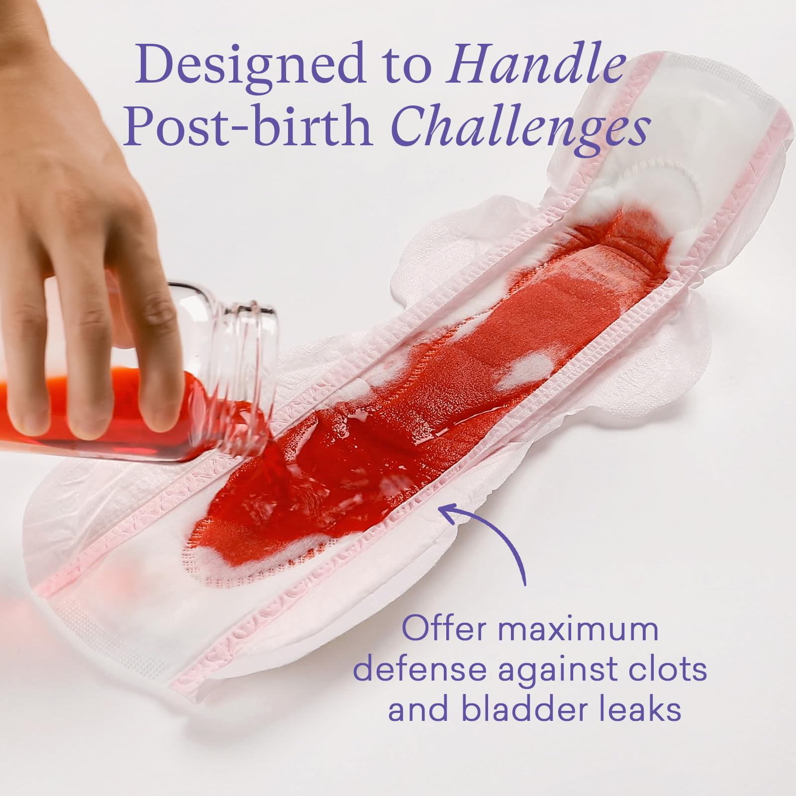 PurComfy Premium Postpartum Pads for Women, Extra Long Heavy After-Birth Incontinence Pads, Maximum Absorbency Leak-Proof Bladder Protection Sensitive Skin Ultra Soft Winged Maternity Pads, 96ct