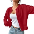 thumbnail image 6 of Cropped Cardigan Sweater Womens Lightweight Soft Knit Long Sleeve Crew Neck Button Down Dressy Cute Versatile Spring Fall Business Casual Work Travel Red L, 6 of 6