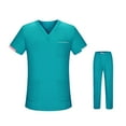 thumbnail image 2 of Conjunto de uniforme exfoliante de manga corta para enfermera, Top, pantalones, ropa de trabajo cómoda, trajes de trabajo de enfermería para salón de azul, 2 of 8