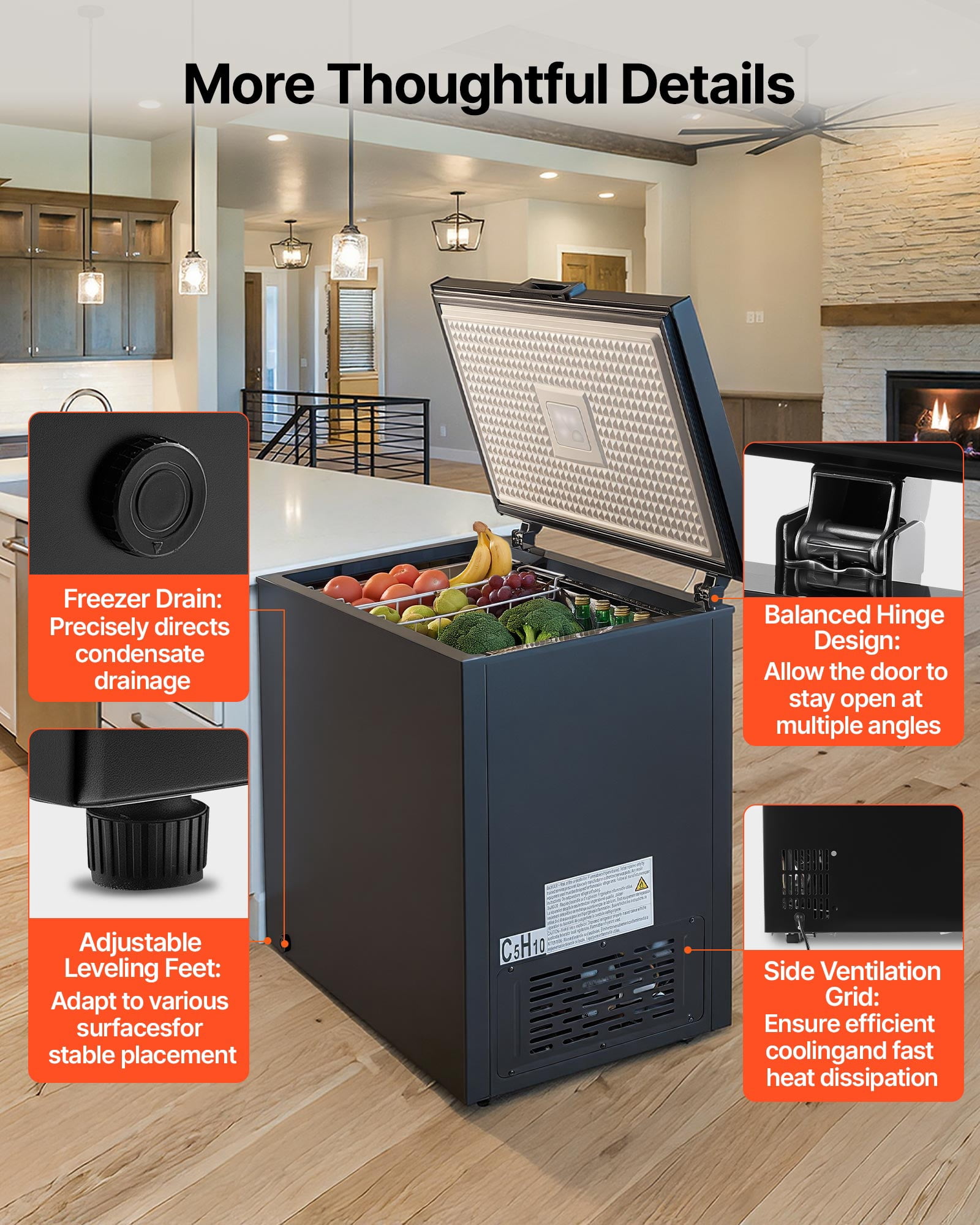 VEVOR Chest Freezer, 6.7 Cu.ft Compact Deep Freezer, Free Standing Top Open Door Chest Freezers with 2 Removable Baskets & Adjustable Thermostat - Energy Saving, Low Noise & Garage Ready, Black
