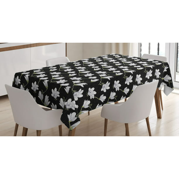 Magnolia Tablecloth, Hand Drawn Countryside Flowers Blossoming Nature ...