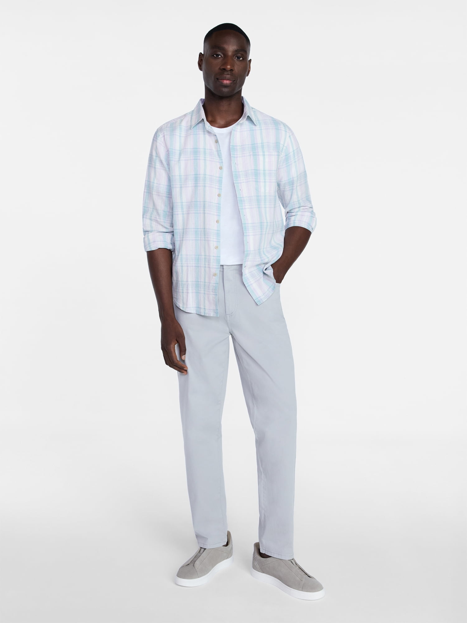 George Men's and Big Men's Linen Blend Button Up Shirt with Long Sleeves, Sizes S-5XL