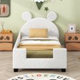 thumbnail image 2 of Twin Size Teddy Upholstered Daybed with Carton Ears Shaped Headboard, Upholstered Platform Bedwith No Box Spring Needed for Kids, Girls, Boys, White, 2 of 9