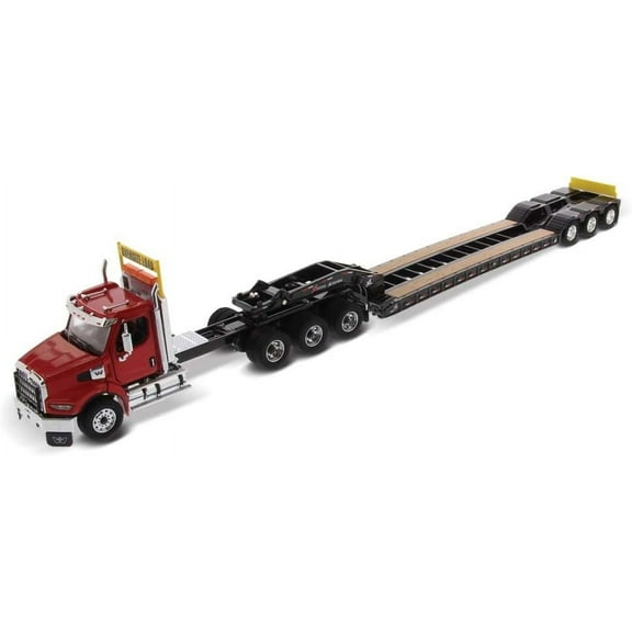 1:50 Western Star 49X SB Tridem Tractor - Opening Hood - Detroit Diesel Engine - Opening Doors & Interior XL 120 HDG Drop Deck Trailer, with Single & Tandem Axle Boosters - Diecast Masters - 71090