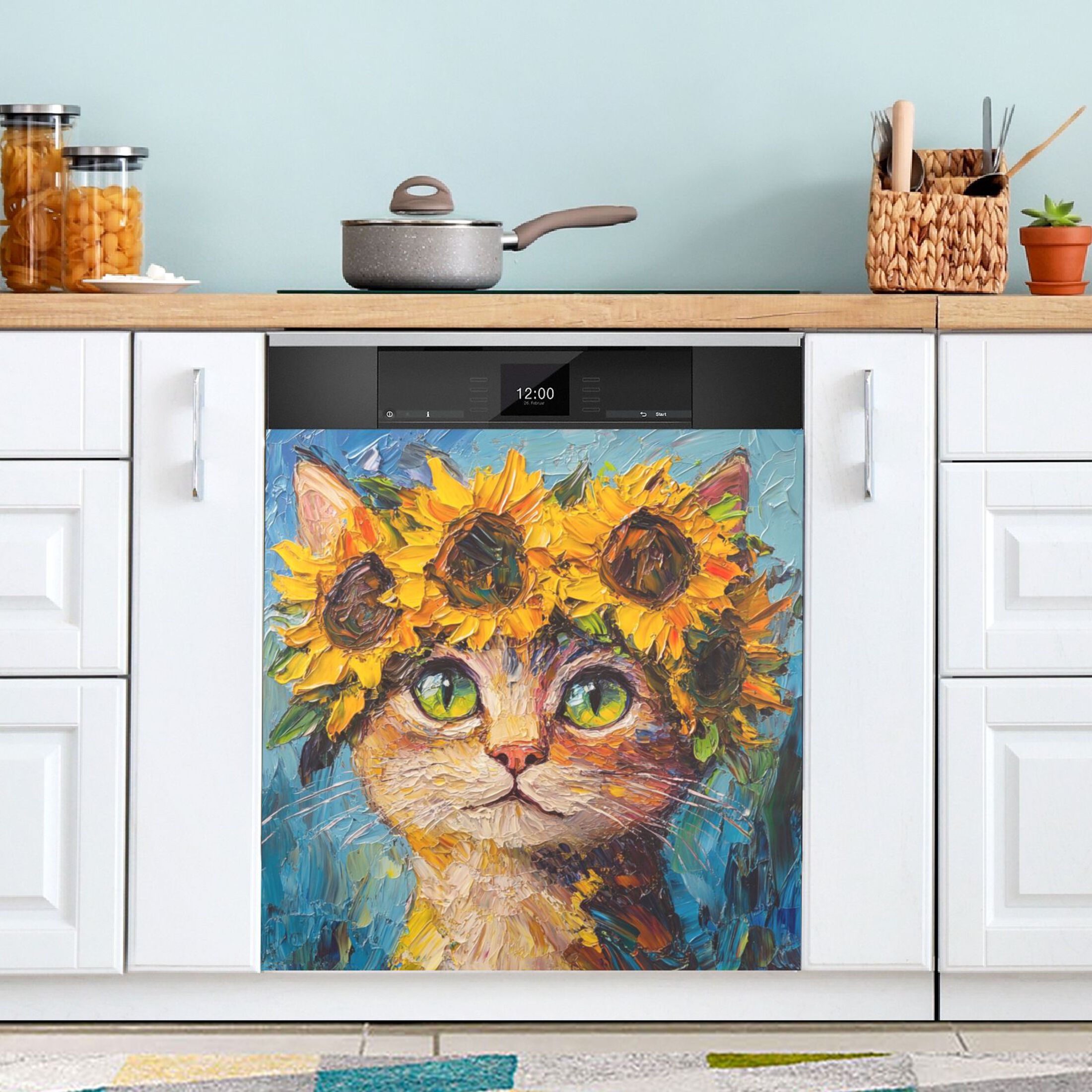 Dishwasher Magnetic Sticker 23x26 Inch Refrigerator Magnetic Sticker Washing Machine Magnetic Sticker Kitchen Panel Magnetic Sticker Home Decor Beautiful Sunflower Cat