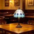 thumbnail image 6 of Sky Blue Tiffany Style Table Lamp, Stained Glass Dome Shade with Textured Mosaic Panels,LED Dimmable, Vintage Bronze Base Bedside Lamp for Bedroom, Living Room & Office.7.87*14.17 in, 6 of 7