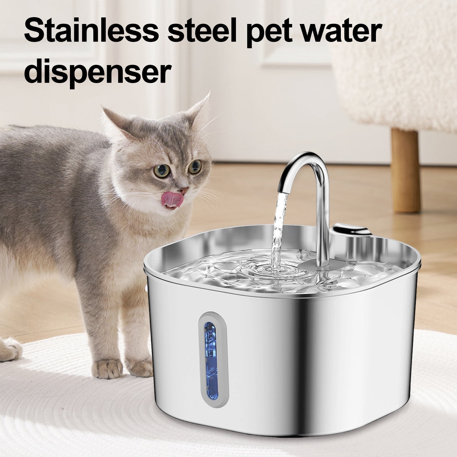 YIFAEUX Dog Water Fountain Stainless Steel 2.2L Automatic Pet Drinking Fountain Silent Low-Noise Purify Water Fountain for Home Indoor Dogs