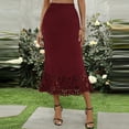 thumbnail image 5 of Gamivast Womens Midi Skirts High Waisted Elastic Waist Elegant Mermaid Bodycon Skirt Laser Cut Hollow Out Floral Skirt Hem Slim Fit Evening Party Cocktail, 5 of 7